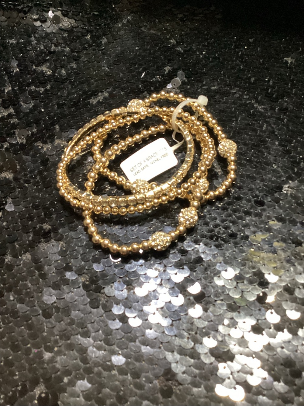 Gold Bead Stretch Bracelet Set for Women - Shiny Gold Tone